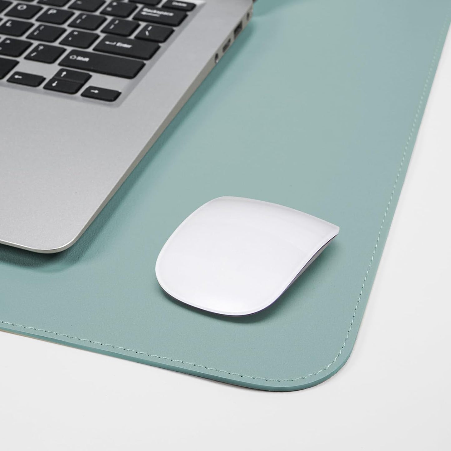 Leather Desk pad Protector,47 * 17in Large Desk mat with Natural Cork & PU Leather,Mouse pad,Non-Slip Office Desk Mat,Waterproof Desk Writing Pad for Office and Home (Light Blue)