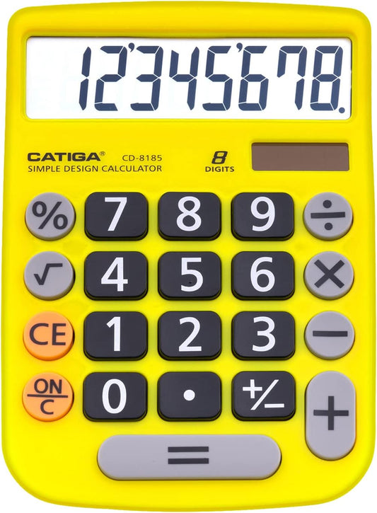 CATIGA Desktop Calculator 8 Digit with Solar Power and LCD Display, Big Buttons, for Home, Office, School, Class and Business, 4 Function Small Basic Calculators for Desk, CD-8185