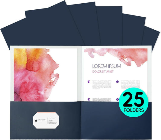 Two Pocket Folders,25 Pack Blue Folders with Pockets Fit Letter Size Paper,Thick Paper File Folder for School Office Business Home,Assorted 6 Colors