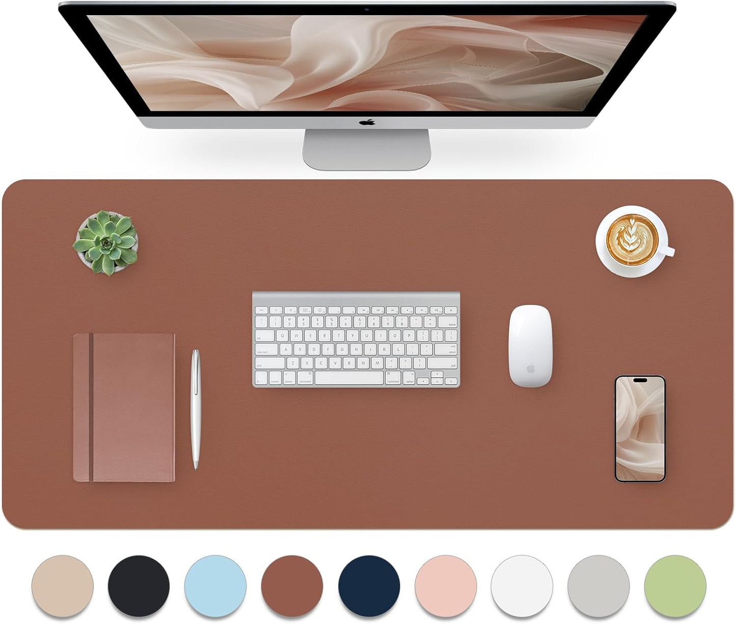 Bloss Brown Leather Desk Pad Protector, Office Desk Mat, Large Mouse Pad, Non-Slip PU Leather Desk Blotter, Laptop Desk Pad, Waterproof Desk Writing Pad for Office and Home (,35.4" x 17")