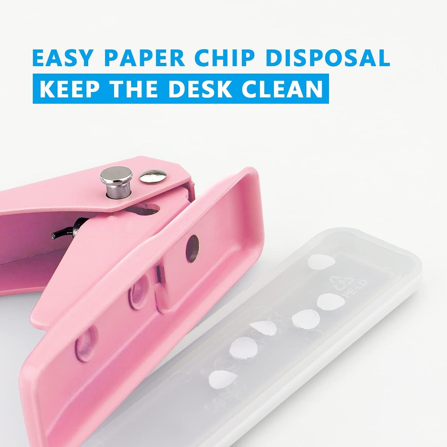 Single Hole Puncher Handheld 1/4 Inches Hole Punch, 20 Sheet Paper Punch Capacity Metal Hole Puncher with Skid-Resistant Base for Paper, Chipboard, Art Project, Pink