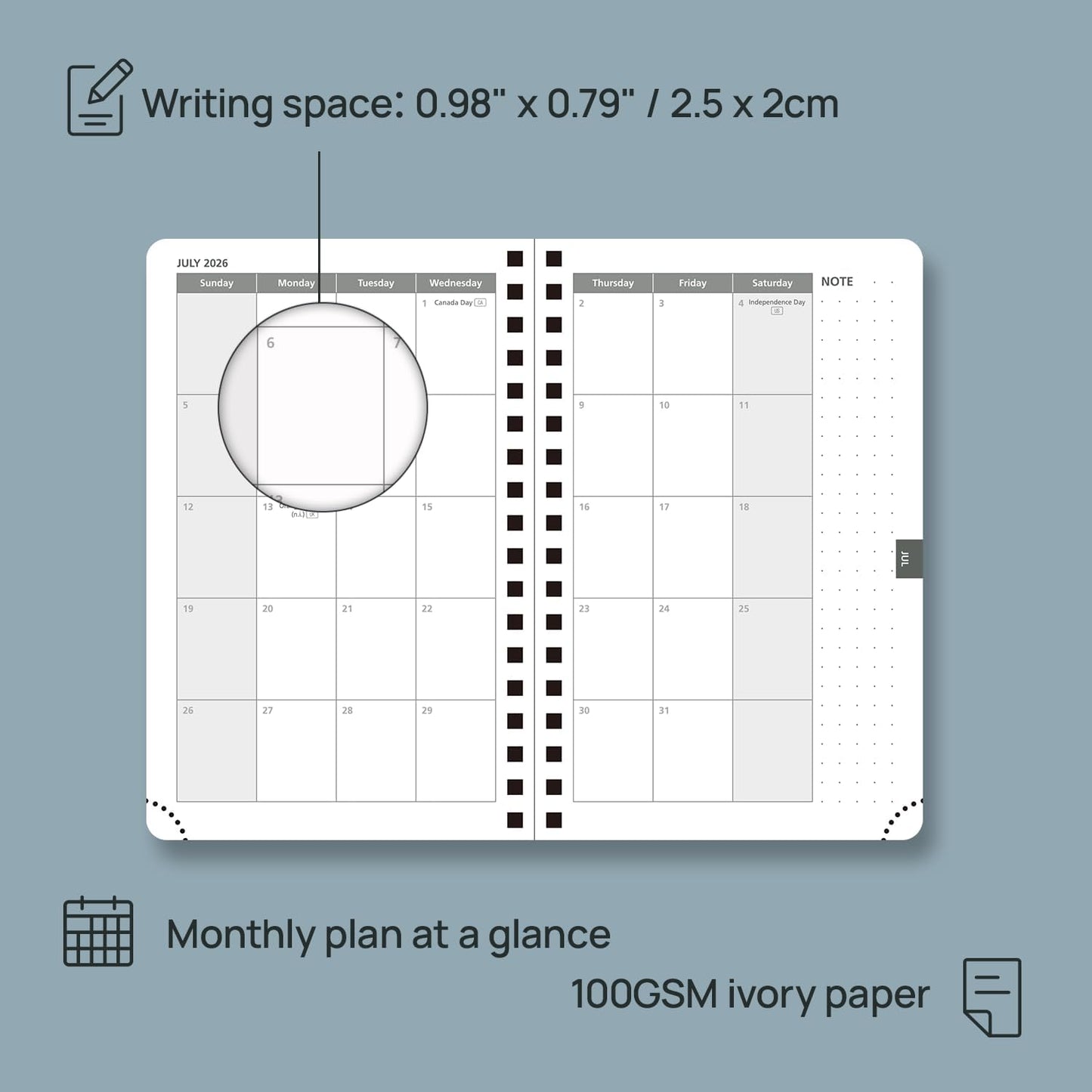 POPRUN 2026 Planner (Pocket Size 4''x 6.25'' Wire-Bond Hard Cover) Calendar Weekly and Monthly (Jan.2026-Dec.2026) Small Planner with Hourly Time Slots, for Purse, 100 GSM - Violet