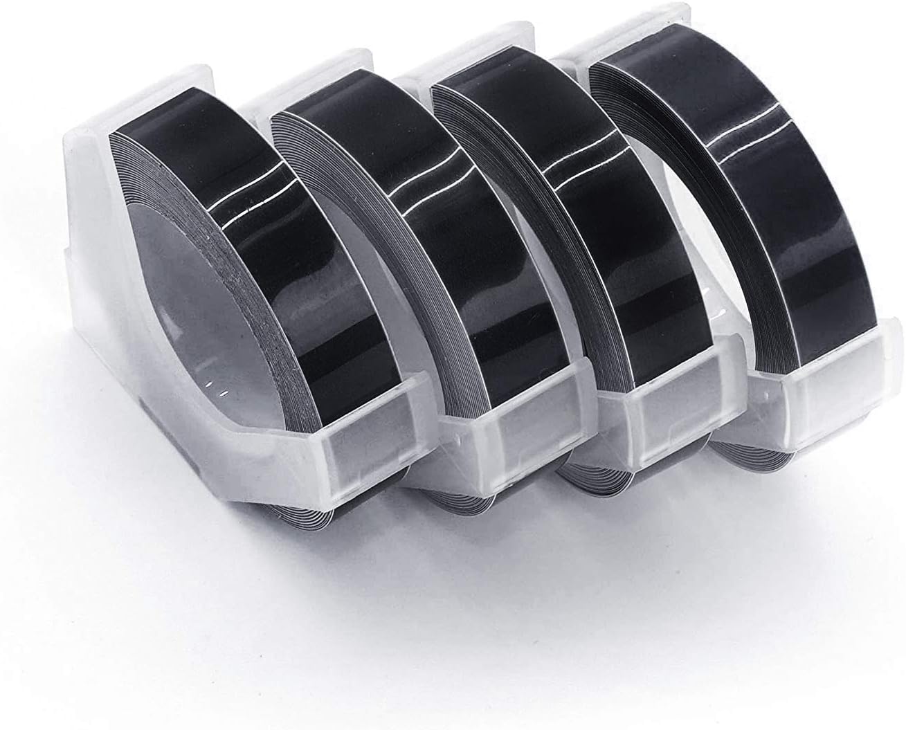 Motex Refill Tape for Embossing Label Maker, Tape Writer, 3/8-Inch (Black 4 Rolls)