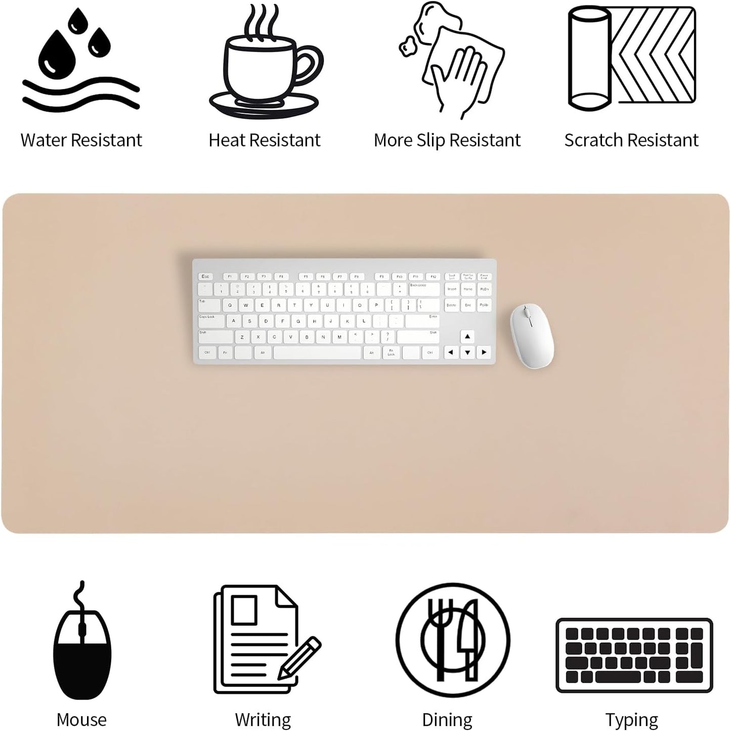 Bloss Extra Large Leather Desk Mat 47.2" x 24" Non-Slip Dressing Table Cover Protector, Waterproof Student Study Desk Mat, PU Leather Computer Writing Desk Pad for Home Office and Decor - Beige