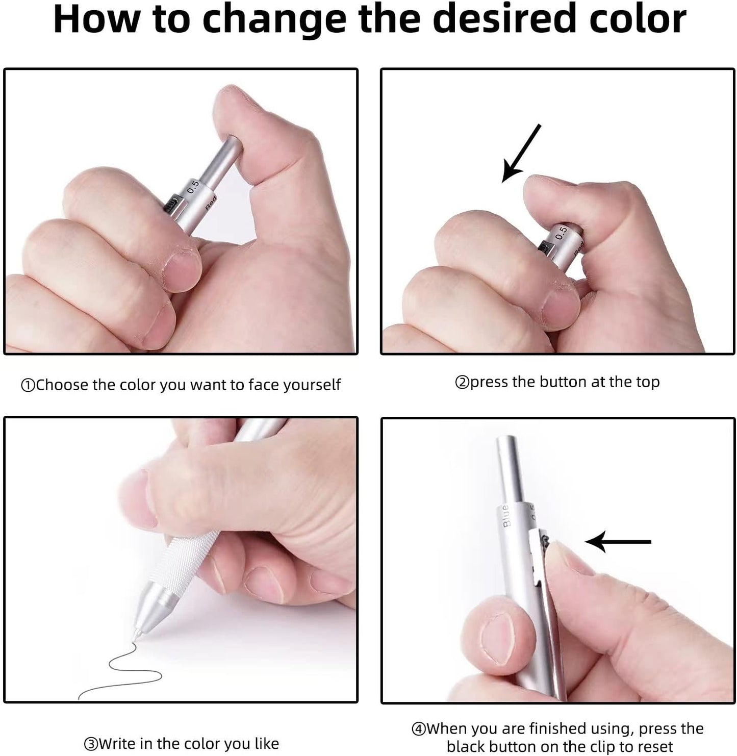 YOUMI Multicolor pen 4 in 1 Multifunction Pen with Metal Cased 0.5mm Mechanical Pencil Red Ballpoint Pen Blue BallpointPen and Black Ballpoint Pen Gift for Journaling (Black)