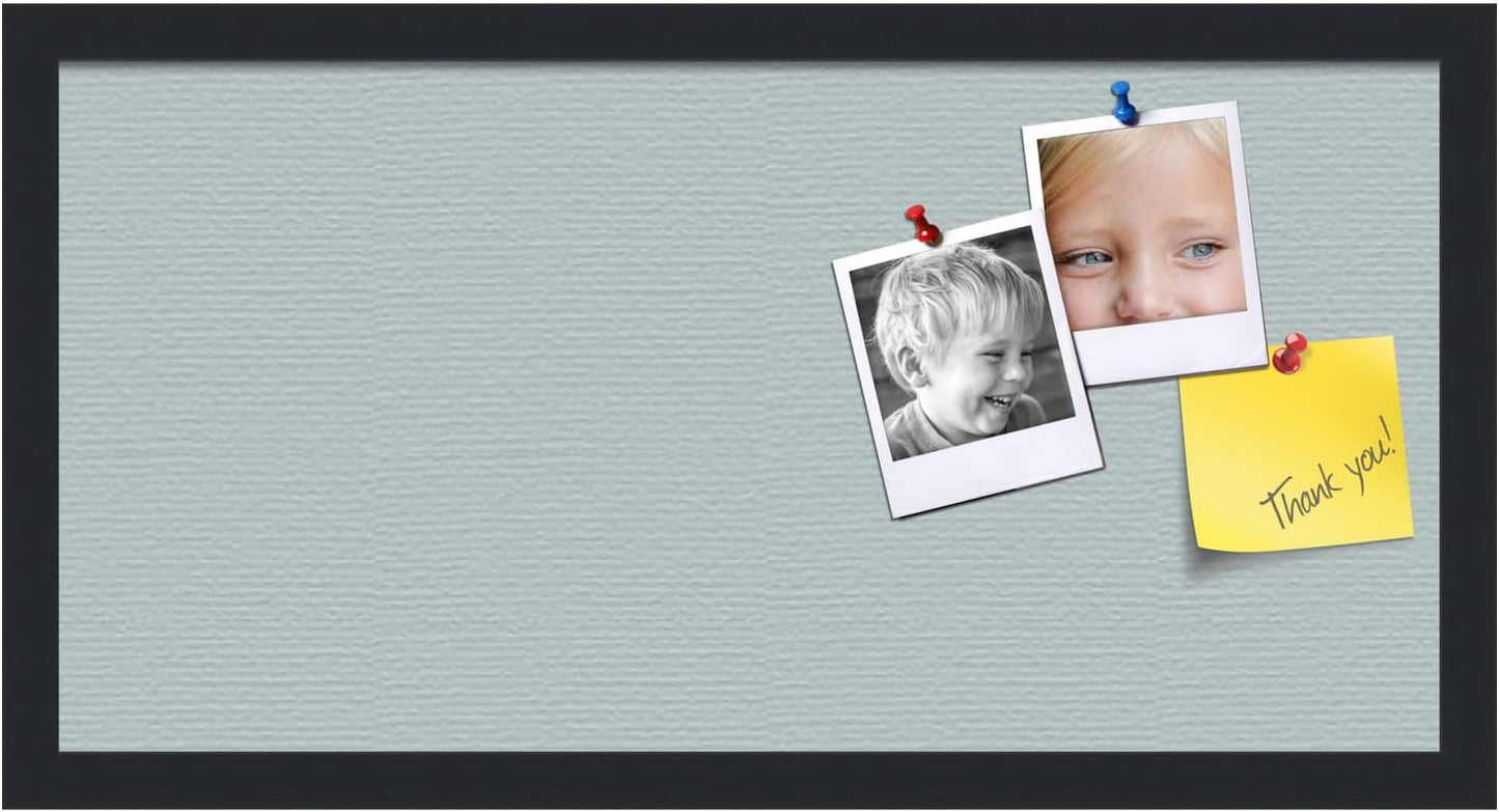 PinPix 24x12 Inch Cork Bulletin Board. This Decorative Framed Pin Board Comes with Soft Blue Design and a Satin Black Frame. Ideal for Home Office Decor or Message Board (PinPix-1814)