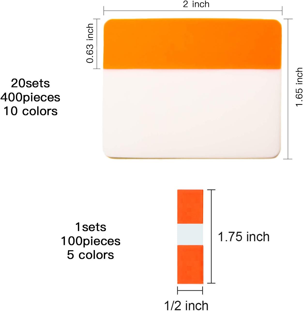 500 Pieces Tabs 2 Inch Sticky Index Tabs, Writable and Repositionable File Tabs Flags Colored Page Markers Labels for Reading Notes, Books and Classify Files, 21 Sets 10 Colors (Index Tabs)