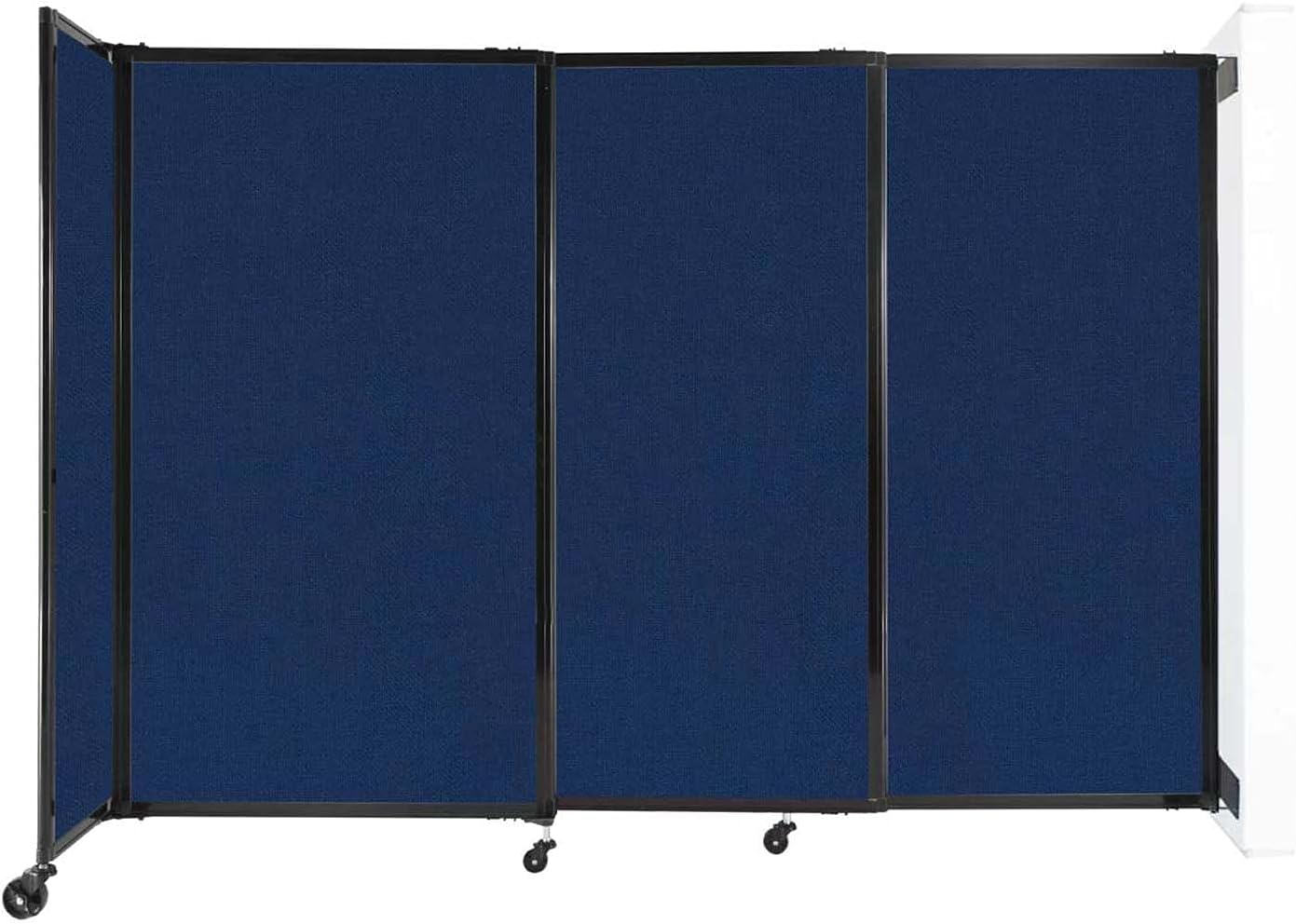 Wall-Mounted Sliding StraightWall Room Divider | Adjustable Widths | Locking Wheels | Room Separator | Up to 7'2" Wide x 5' Tall Navy Blue Fabric Panels