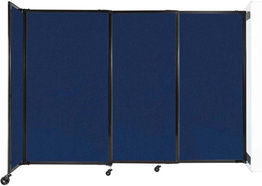 Wall-Mounted Sliding StraightWall Room Divider | Adjustable Widths | Locking Wheels | Room Separator | Up to 7'2" Wide x 5' Tall Navy Blue Fabric Panels