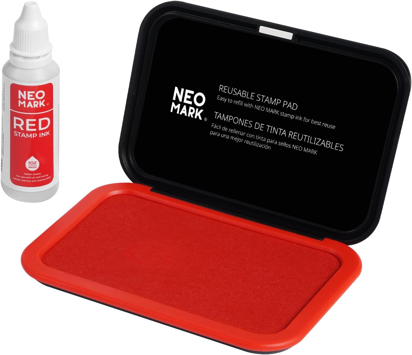 Medium Stamp Pad Kit (1oz Ink Included)-2.8"x 4.4", Magnetic Lid, Premium Quality Felt Stamp Pad (Red)