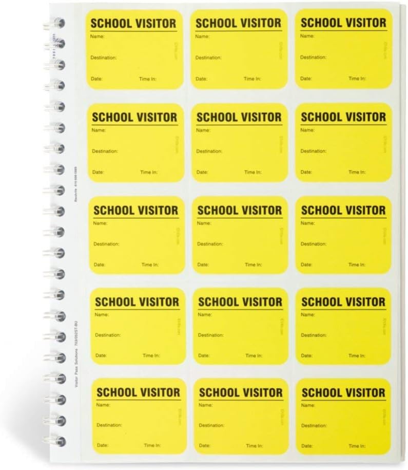 School Visitor Log Book, Spiral-Bound Visitor Badges, Guest Register Book, Carbon Copy - 225 Badges - Neon Yellow