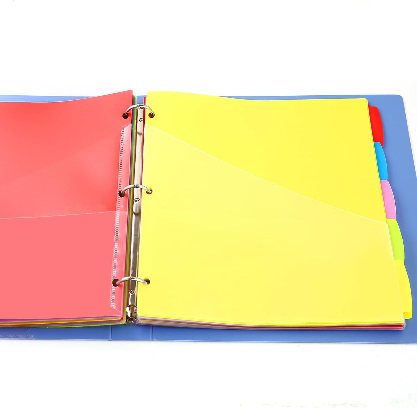 5 Tabs Plastic Dividers with 2 Clear Pockets - 2 Sets, Pocket Dividers for 3-Ring Binders, Multi-Color Binder Dividers, Total 10 Tabs