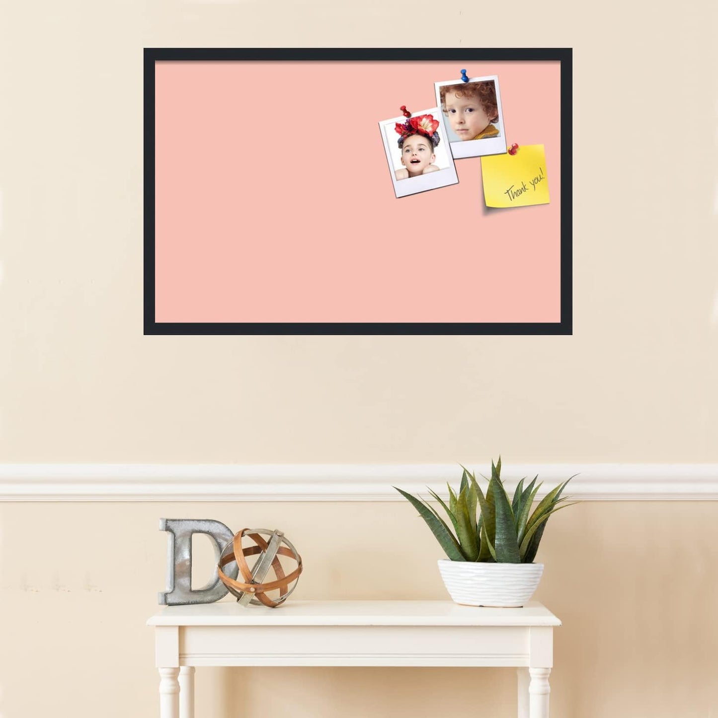 PinPix 34x22 Inch Cork Bulletin Board. This Decorative Framed Pin Board Comes with Pink Pastel Design and a Satin Black Frame. Ideal for Home Office Decor or Message Board (PinPix-1813)