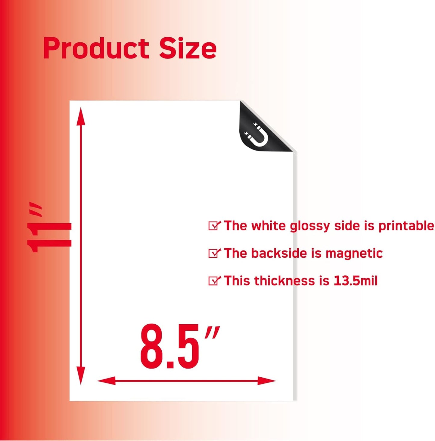 Bulk Printable Magnet Glossy 50 Sheets for inkjet printer Make Refrigerator Photo 13.5mil 8.5 x 11 inches Thick magnetic printer paper for cricut