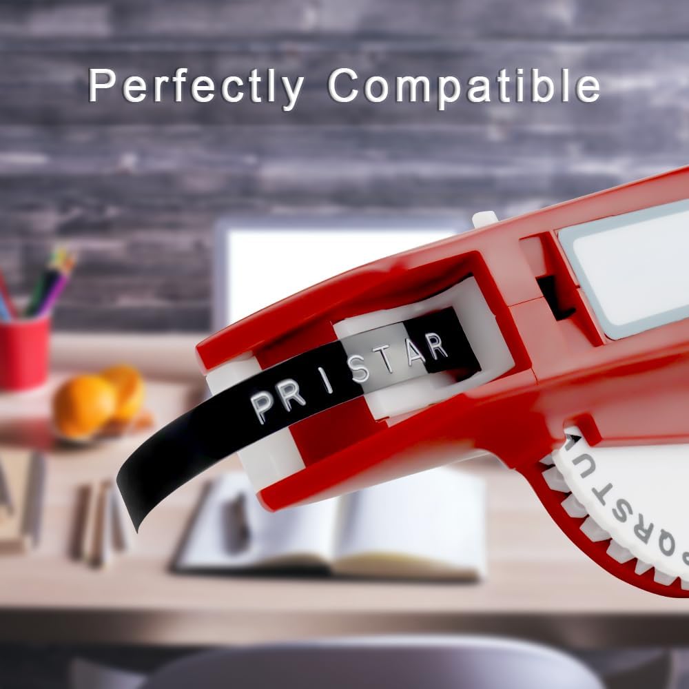 Pristar Replacement 3D Plastic 9mm Embossing Tapes 3/8'' x 9.8' Compatible for Dymo Embossing Label Maker Organizer Xpress 12965, Xpress Pro 12966, Office Mate II 154000, White Print on Black, 10-Pack