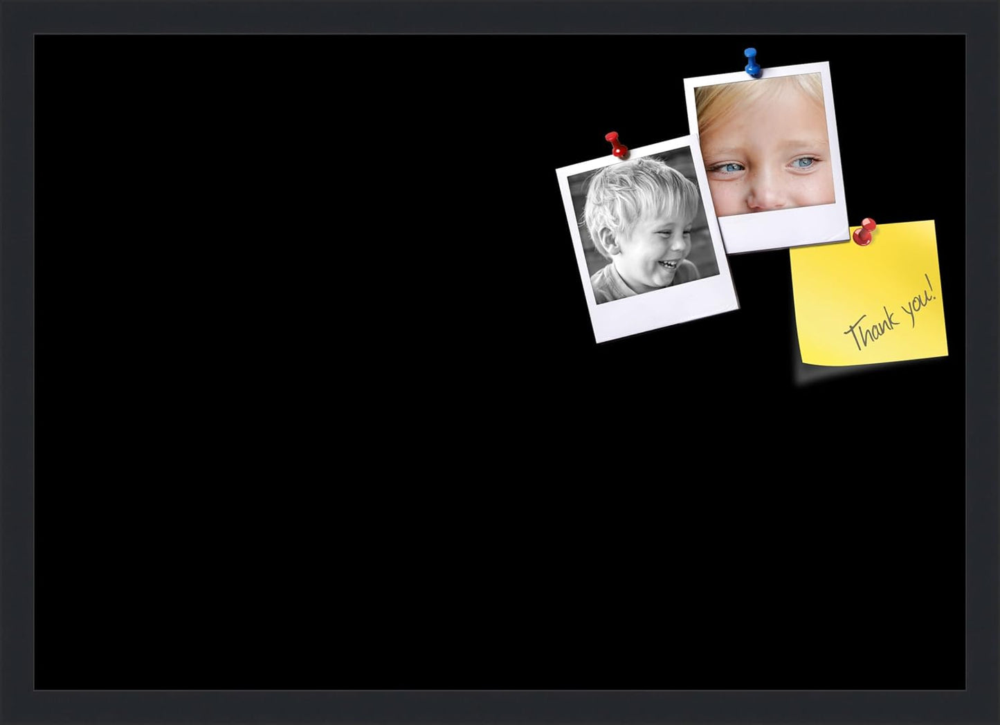 PinPix 27x19 Inch Cork Bulletin Board. This Decorative Framed Pin Board Comes with Solid Black Design and a Satin Black Frame. Ideal for Home Office Decor or Message Board (PinPix-622)