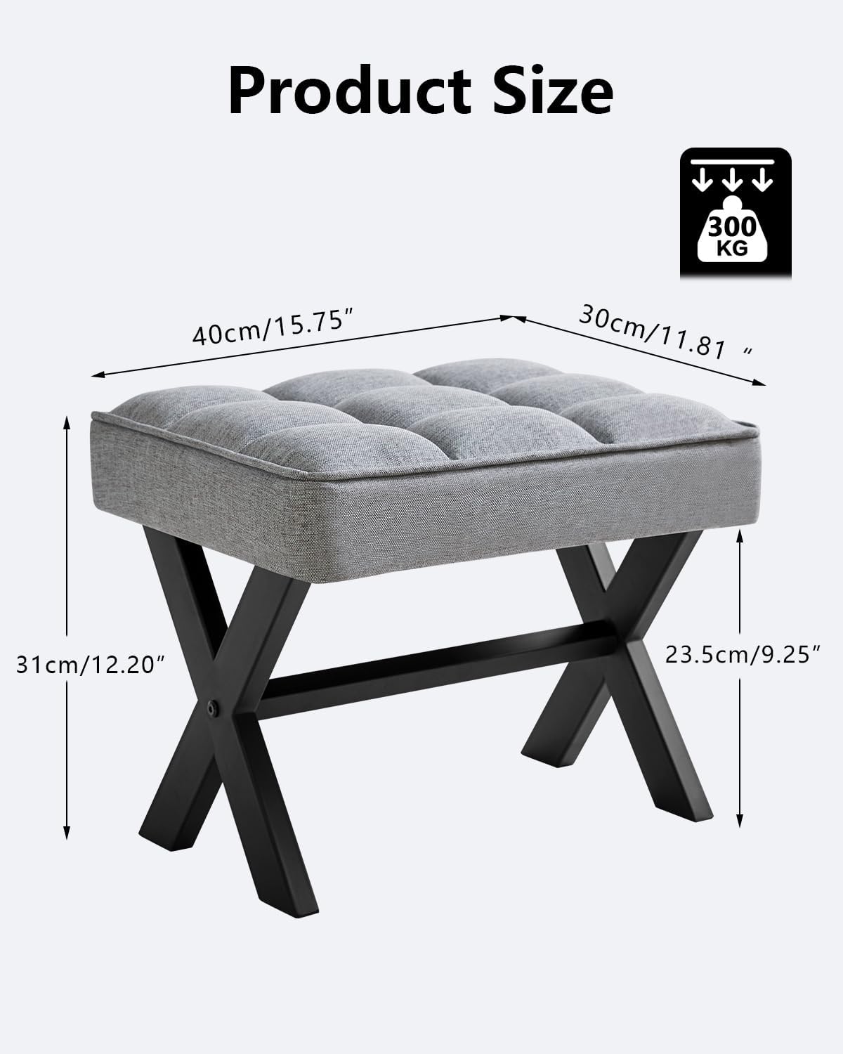 IBUYKE Small 12" H Footrest Stool, Square Linen Foot Stool with Metal X-Leg, Multi-Use as Small Side Table, Step Stool for Living Room, Bedroom, Entryway, Office, Blue Gray WBD011L