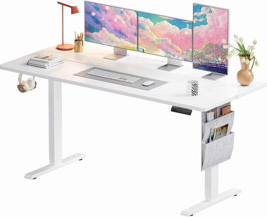 Marsail Standing Desk,Home Office Adjustable Heights Table,Stand Up Desk,63x24 Desktop Sit Stand Gaming Computer Deskfor Study,Writing with 4 Memory Presets,Headphone Hook,Cable Organizer,White