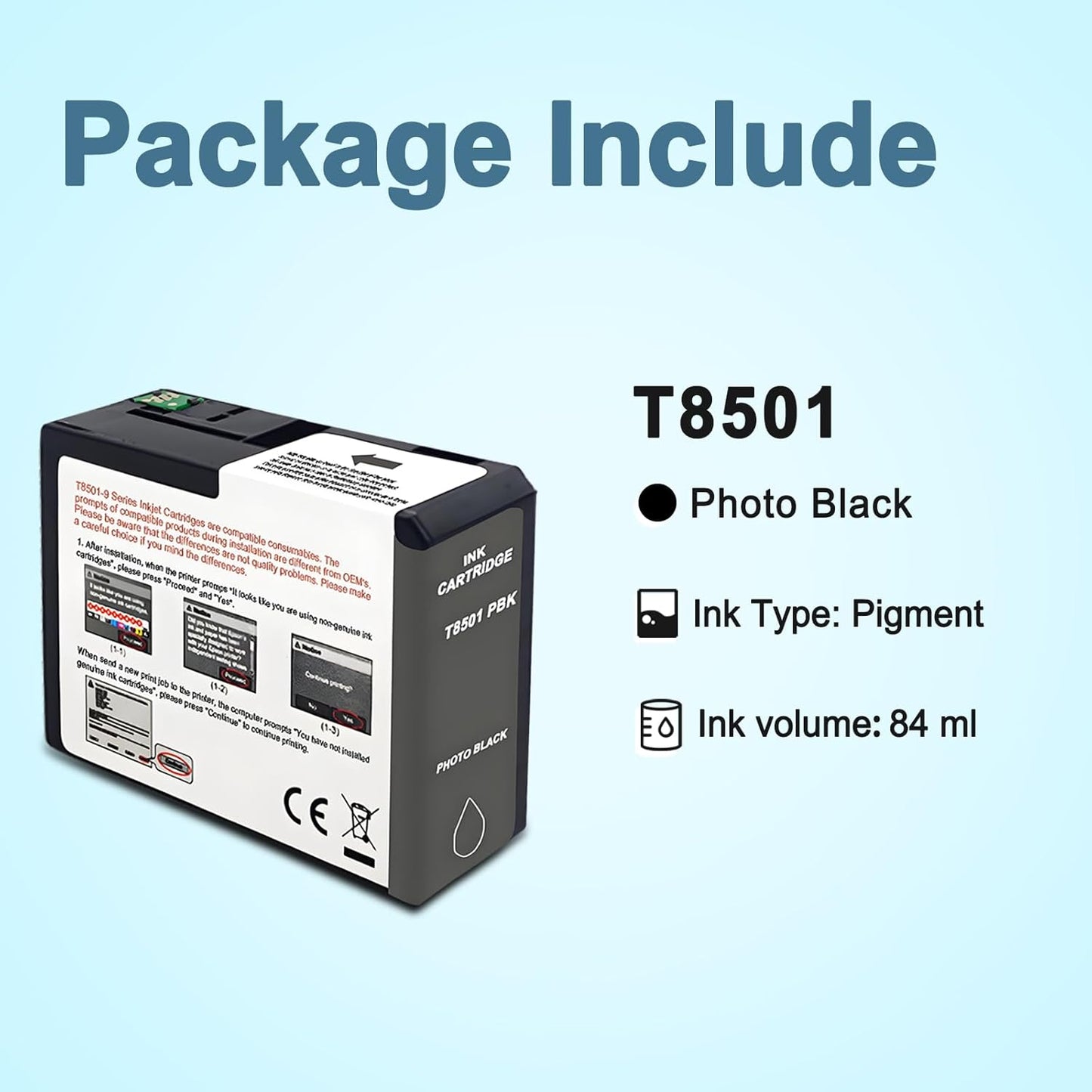T850 Ink Cartridge T8501 T850100 Remanufactured Work for SureColor P800 (1-Pack, Photo Black)