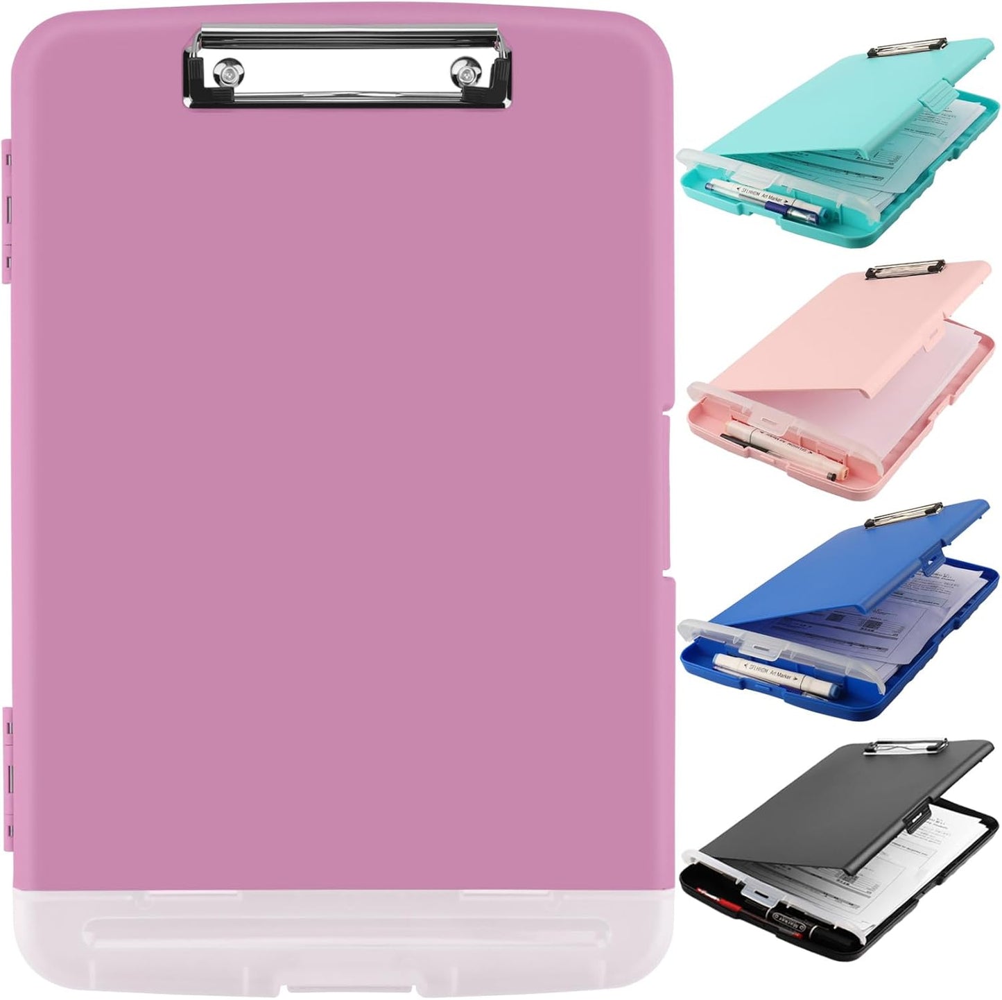Clipboard with Storage, A4 Binder Nursing Clipboards with Pen Holder, Heavy Duty Storage Clipboards with Low Profile Clip, Clipboard Folder Side-Opening, Smooth Writing Clip Board (Violet)