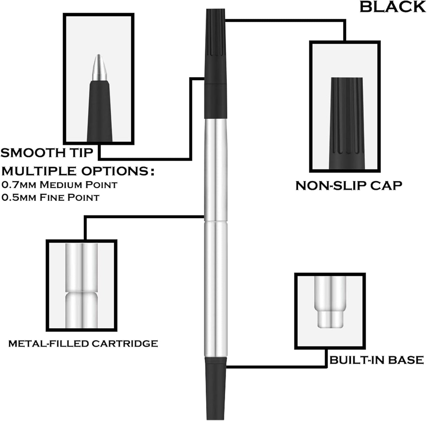 DunBong Quink Ink Rollerball, Compatible with Parker Rollerball Pens, 0.5mm Fine Point, Black Ink Refill Pack of 5, Replaceable Gel Ink Pen Refills, Smooth Writing (Black-0.5mm)