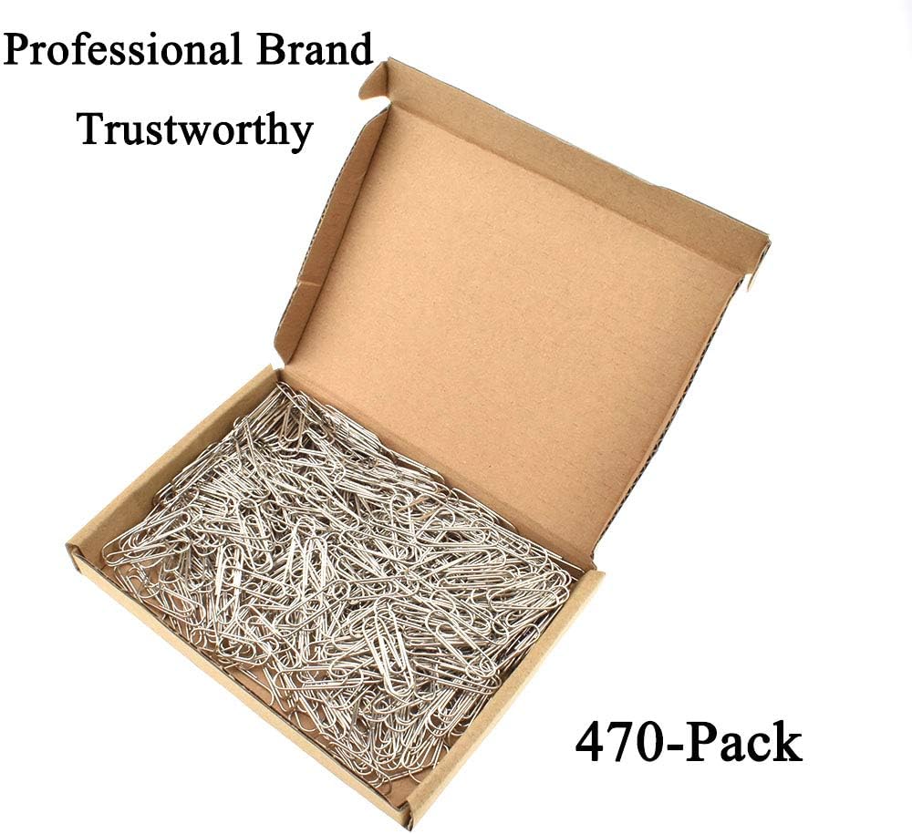 HAHIYO Paper Clips Sturdy 1.1”（28mm） Length 470 Pack Paperclips Heavy Duty Tight Grip Rust Proof Reusable Metal Bright Silver for Home Office School