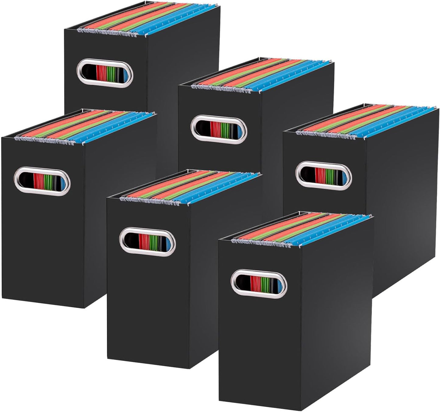 Oterri File Organizer, 6 Packs Small Storage Box, Cardboard File Folder Organizer, Collapsible File Box for Hanging File Folders Letter Size, Portable Filing Organizer with Handle（Black）