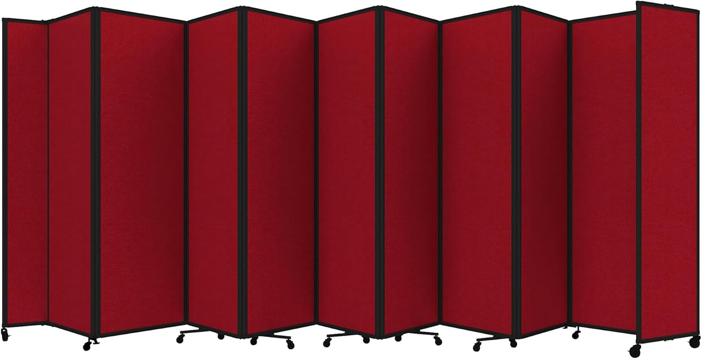 Versare Room Divider 360 Portable Wall Partition | Folding Panels | Large Freestanding Divider | Locking Wheels | Temporary Room Separator | 25' x 7'6'', Red