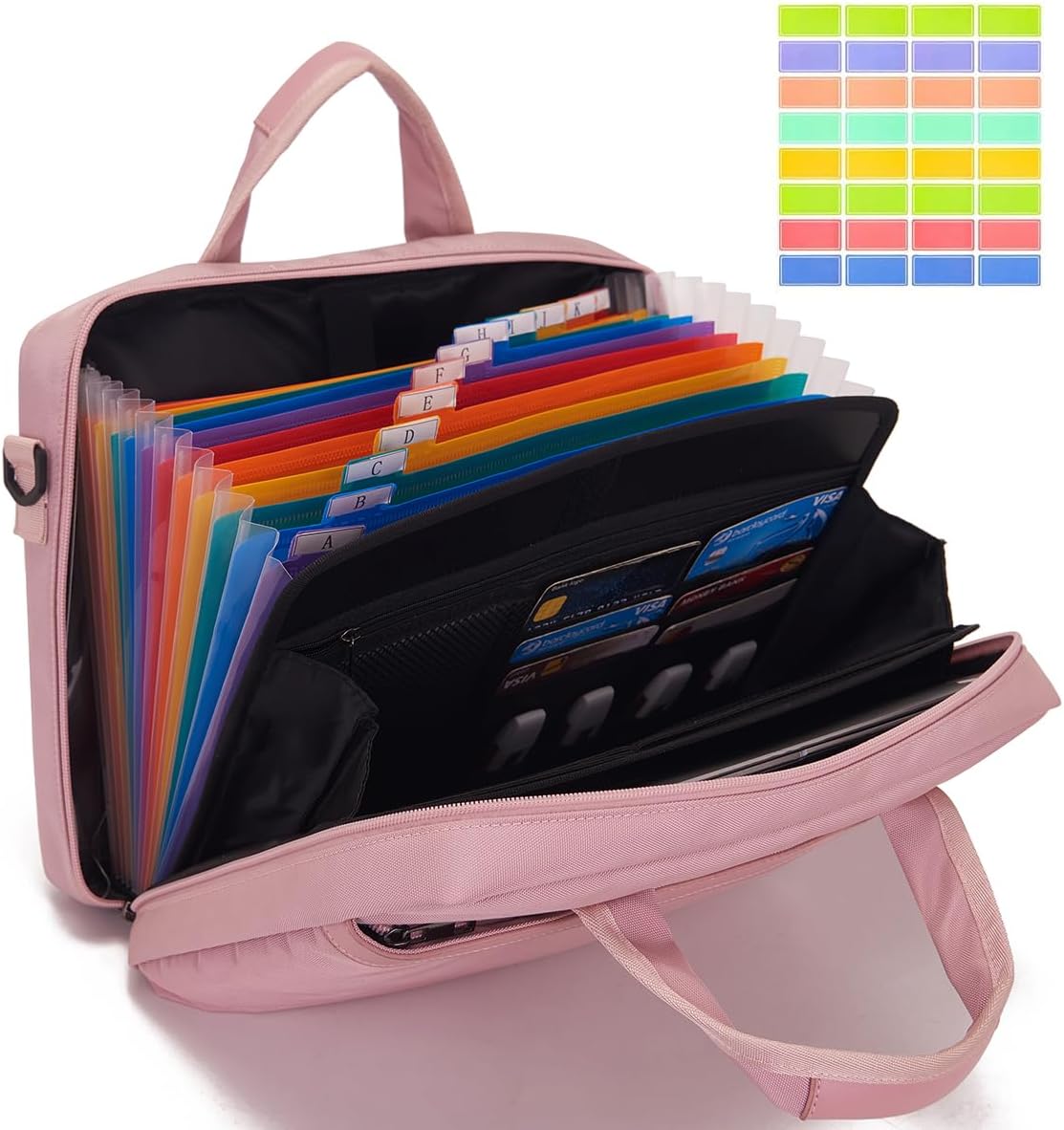 BARDOLPH Accordian File Organizer with Handle,12 Pocket Expanding File Folder with Zipper,File Folder Organizer with Multi Pockets Heavy Duty Accordian File Organizer (Pink)