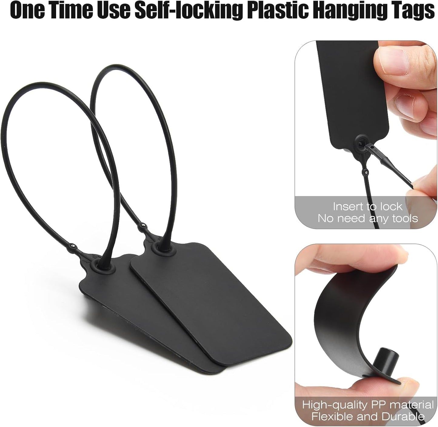 50 Black Blank Plastic Tags for Labeling Waterproof Hanging Labels Writable Tags Seal Plastic Marking Label for Clothes Bags Keys Inventory with One Marker Pen