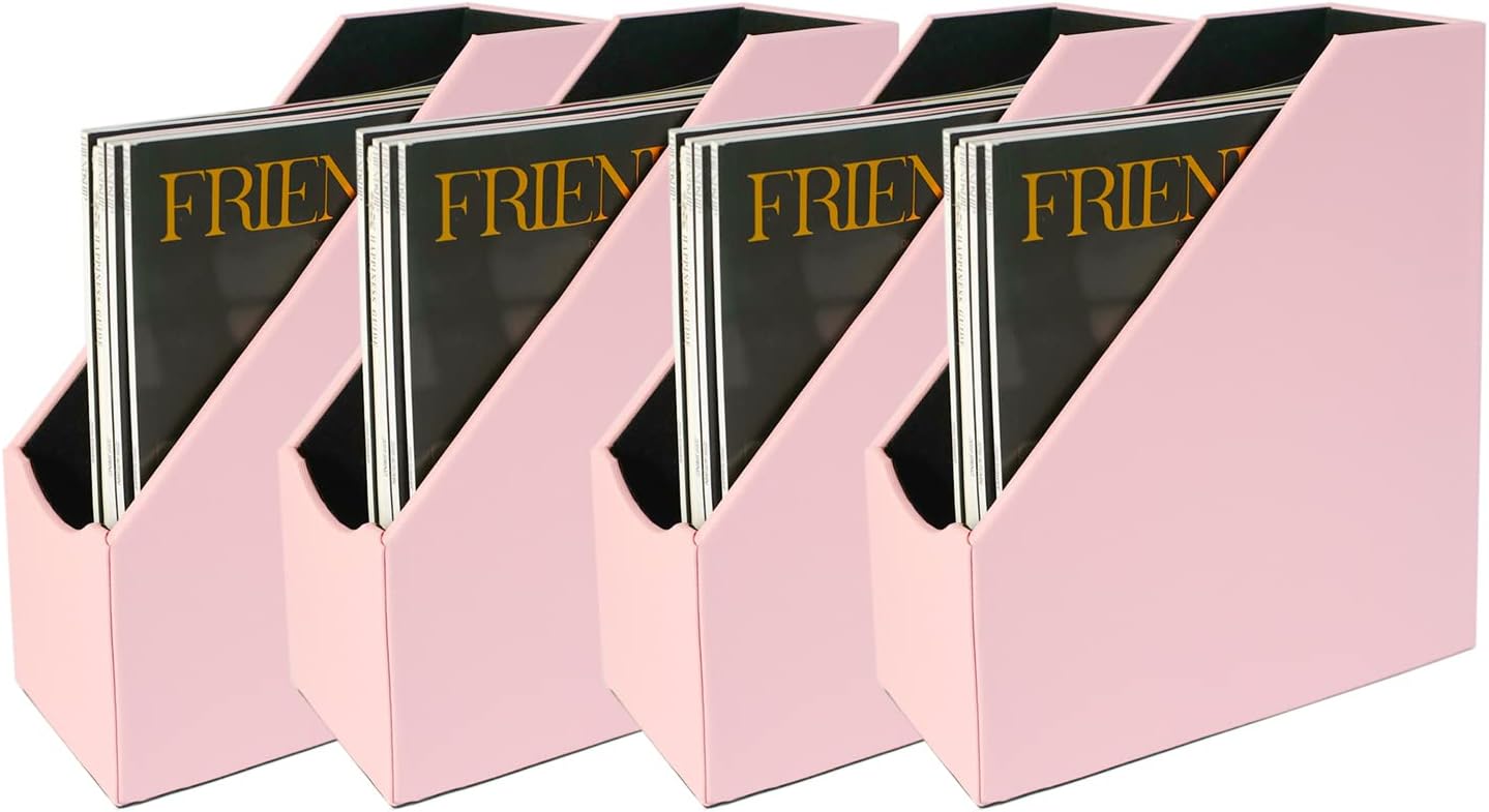 UnionBasic Magazine File Holder, Leatherette Desktop Document Organizer, Home Office Paper Holder File Storage Literature Sorter, Pink, Set of 4