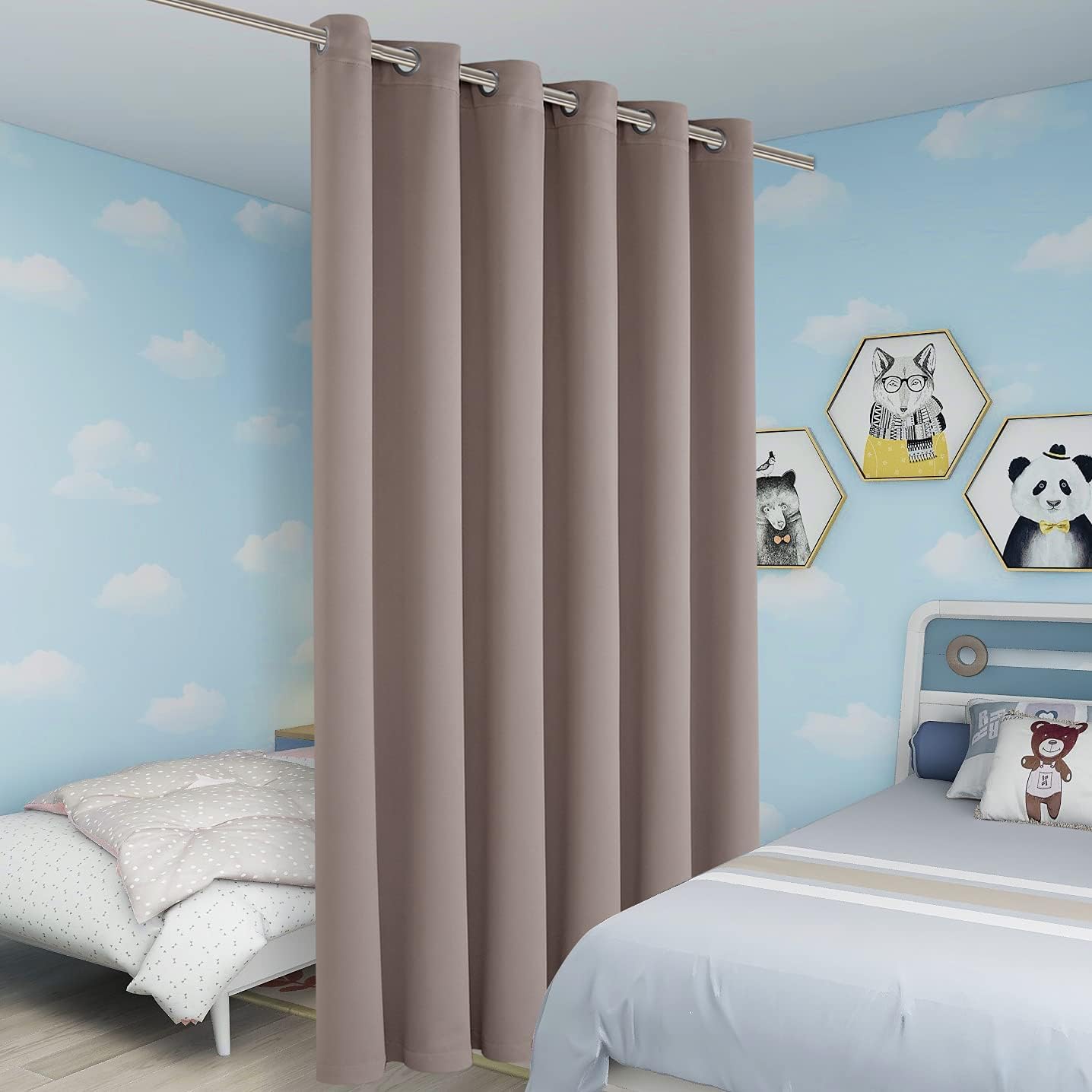 BONZER Room Divider Curtain Total Privacy Wall Noise Reducing Wide Blackout Curtains for Patio Sliding Glass Door, 108L x 70W Inch (9L x 5.8W ft), 1 Panel, Khaki