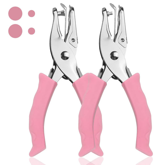 Single Hole Punch, 2 Pcs Hand Hole Puncher with Soft Grip Handle, 1/4" and 1/8" Small Hole Paper Punch for Crafts, Scrapbooks, 6 Sheets Capacity, Tags, Tickets - Pink