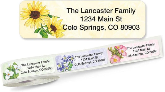 Colorful Images Spring Floral Rolled Personalized Return Address Mailing Labels with Dispenser, Customize with Name & Shipping Address, 500 ¾” x 2½” Self Adhesive, Easy Peel Label Roll