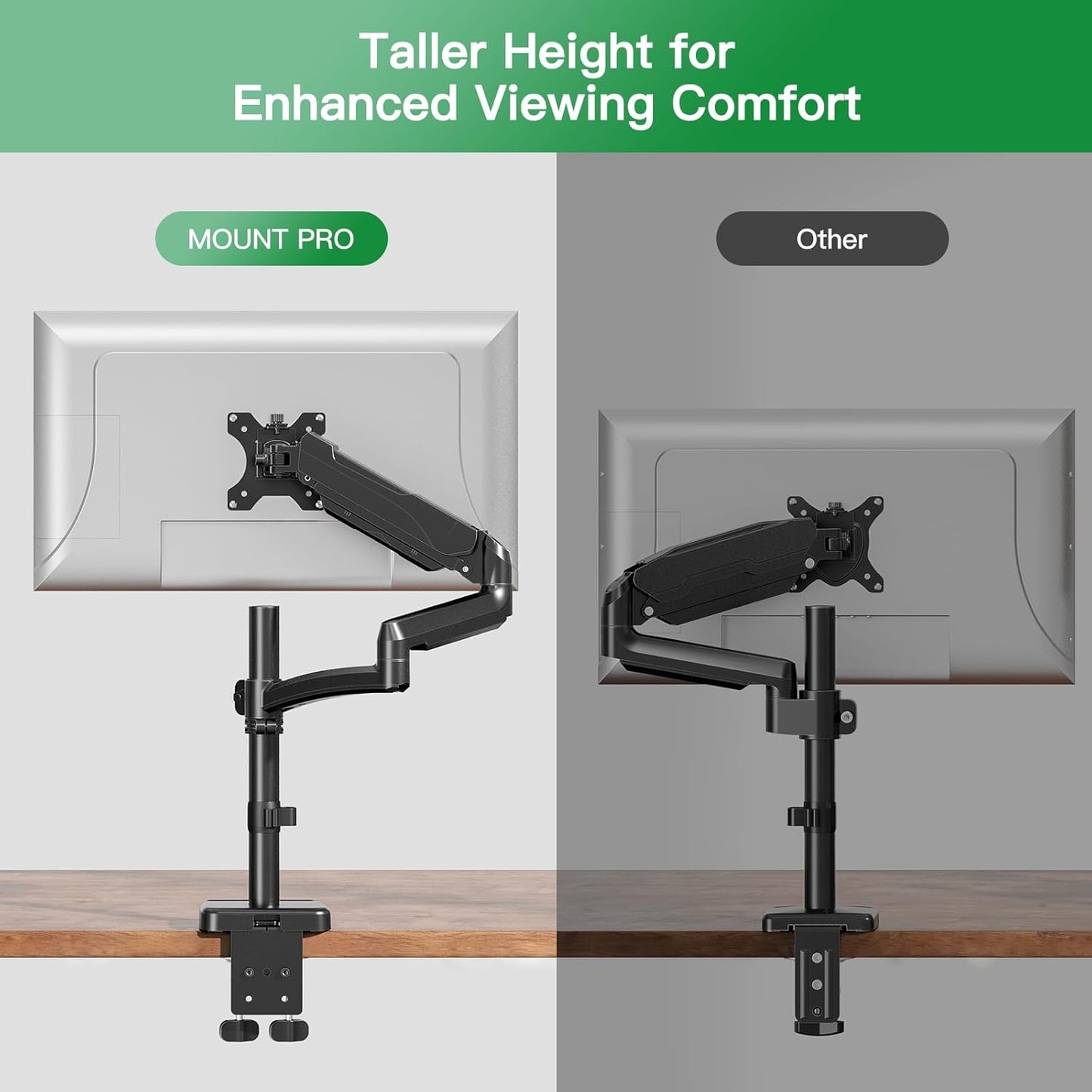 MOUNT PRO Single Long Monitor Arm, 13 to 32 inch Computer Monitor Desk Mount, Extra Long Adjustable Screen Stand, Tall Display Mount with Tilt, Swivel, Rotation, Hold up to 19.8lbs, VESA 75/100mm
