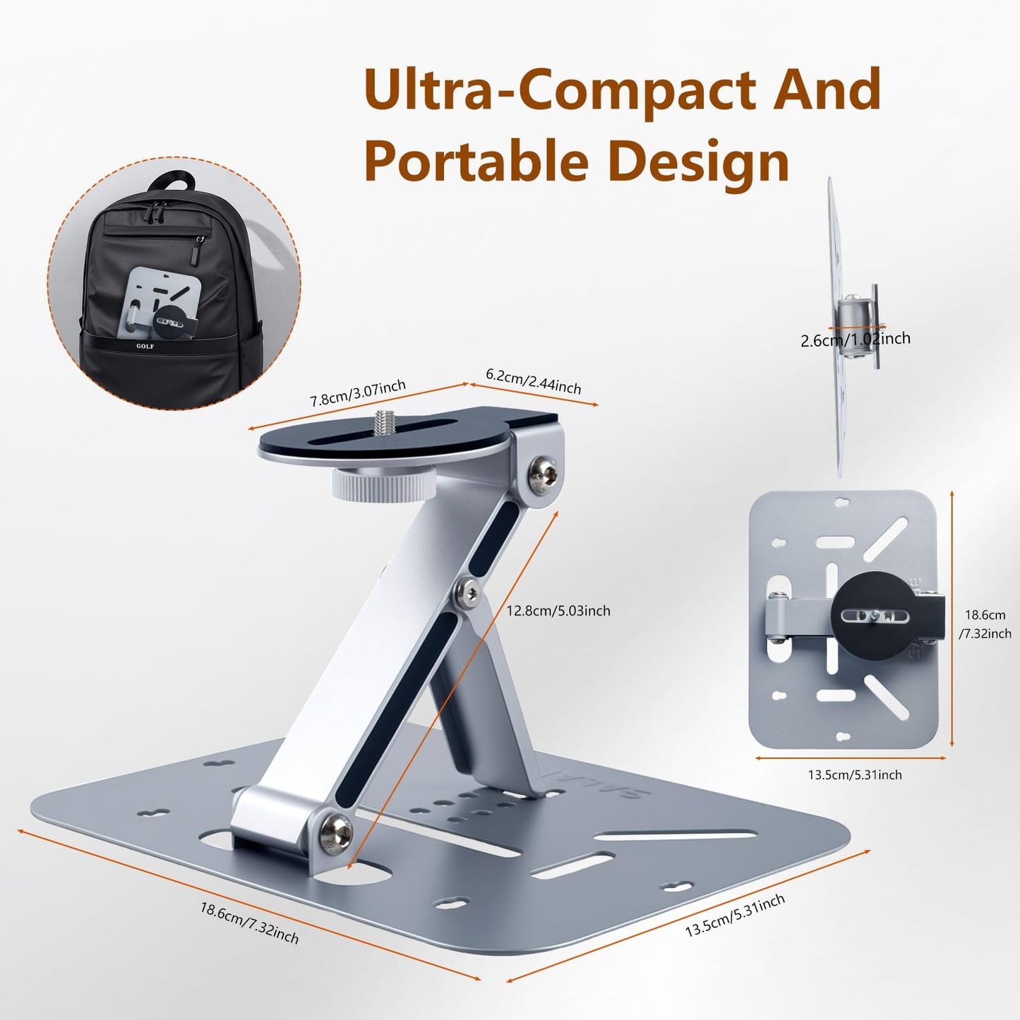 3-in-1 Projector Stand Table, Desk, Wall and Ceiling Mount with 1/4-Inch Screw, Foldable, Easy Setup, Compact Portable, Height Adjustable and Compatible with Most Projectors for Home,Outdoor (Silver)