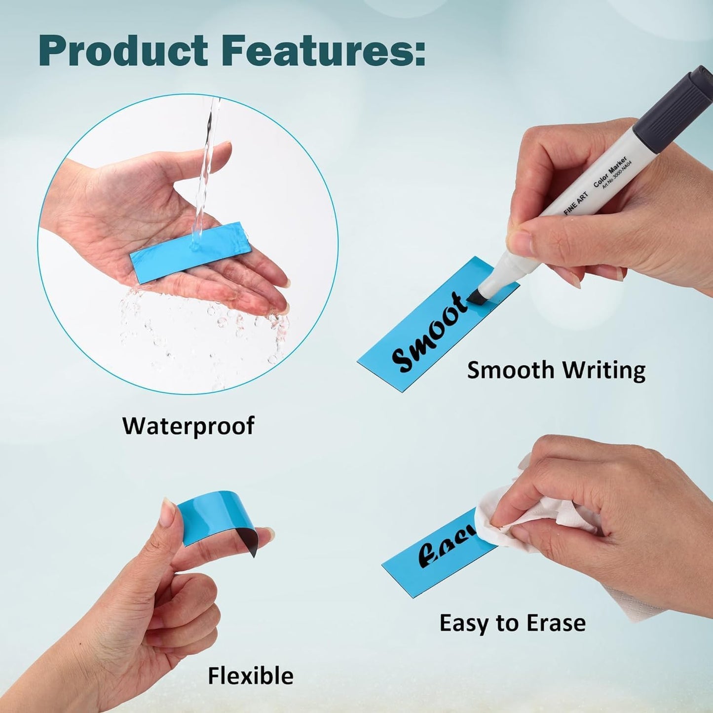 LLPT Dry Erase Magnetic Labels 2" x 4" 50 Packs Blank Writable Magnet Stickers Reusable for Refrigerator Shelf Whiteboard Toolbox Craft and Other Metallic Surfaces White (DML2040WT)