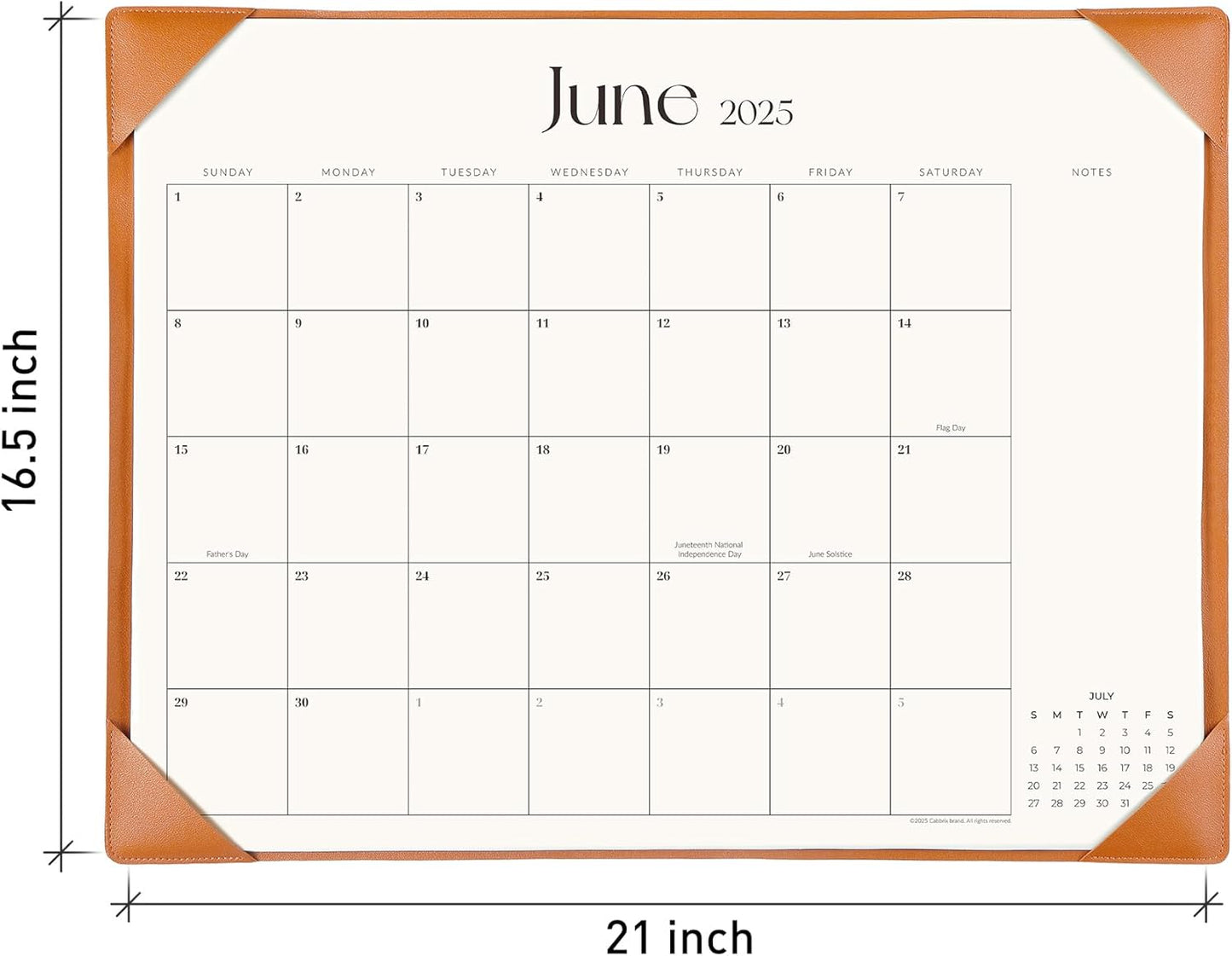 Simplified Desk Calendar 2025-2026 with Desktop Mat, Cabbrix Large Desk Pad Calendar 21" x 16-1/2" from July 2025 to December 2026, Desk Blotter Calendar for Home School and Office (Brown)