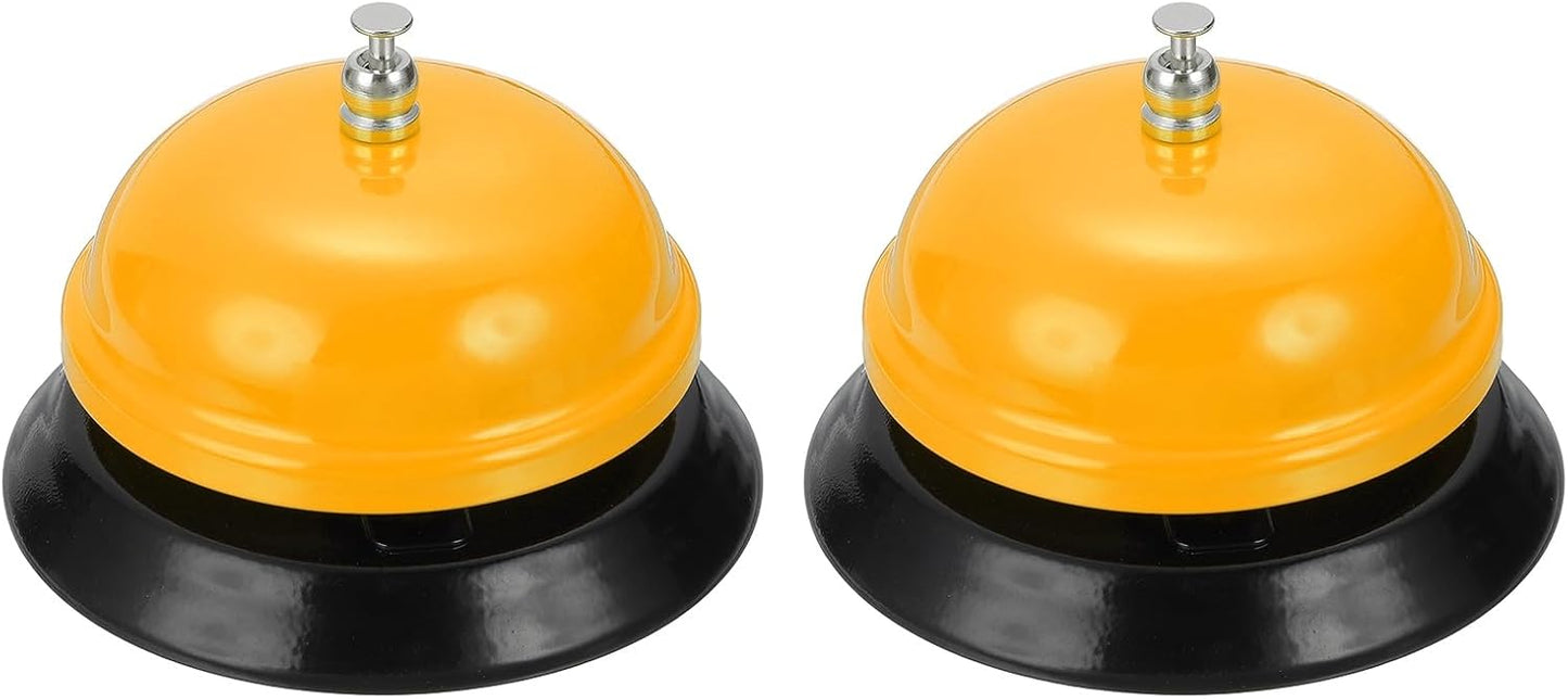 uxcell 2Pcs Desk Service Call Bell, 3.35 Inch Metal Dinner Service Bell Ring for Hotel Restaurant Reception Area and Wedding Party Events, Yellow