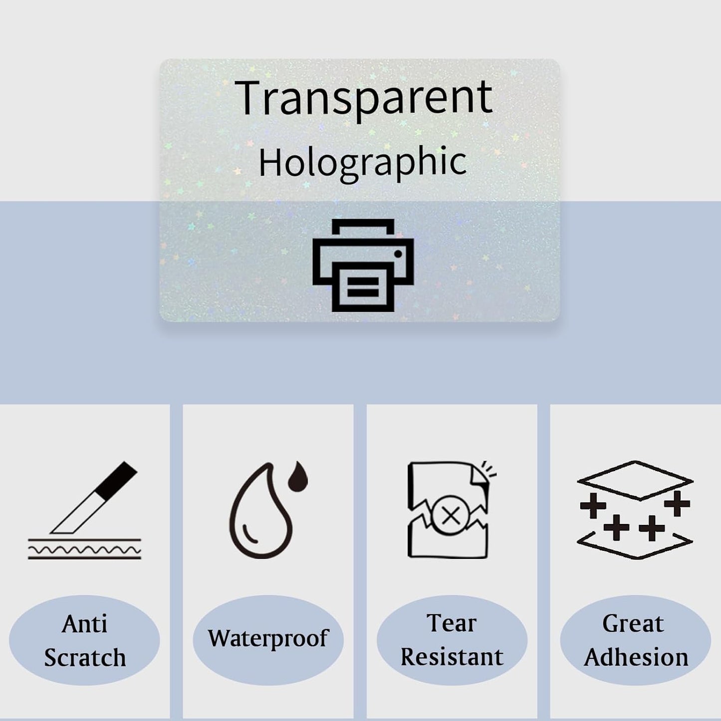 STARLIBOO Transparent Stickers Labels - 2" x 4" Clear Address Labels Mailing Stickers for Laser/Inkjet Printer 8.5"×11"- 20 Sheet (Clear Holographic Star)