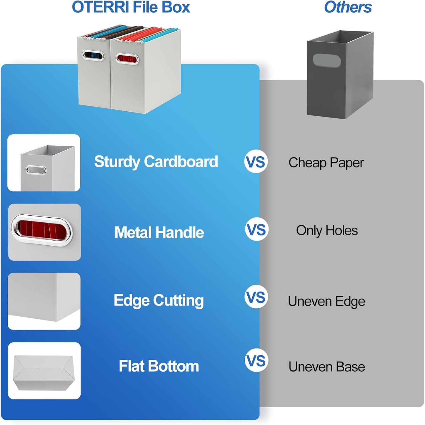 Oterri File Organizer, 6 Packs Small Storage Box, Cardboard File Folder Organizer, Collapsible File Box for Hanging File Folders Letter Size, Portable Filing Organizer with Handle(Grey)