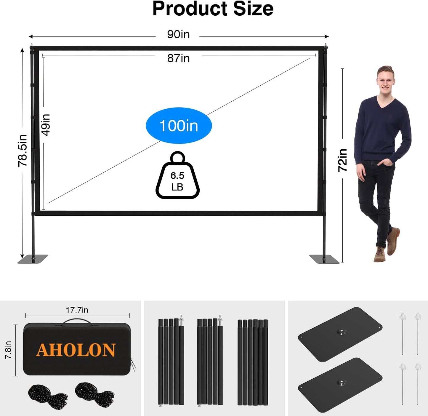 Outdoor Projector Screen with Stand - 100 Inch Portable Projector Screen Indoor and Outdoor Projector Screens 16:9 5K HD Wrinkle Free Lightweight Movie Screen with Carry Bag,Enioy Movie Nights