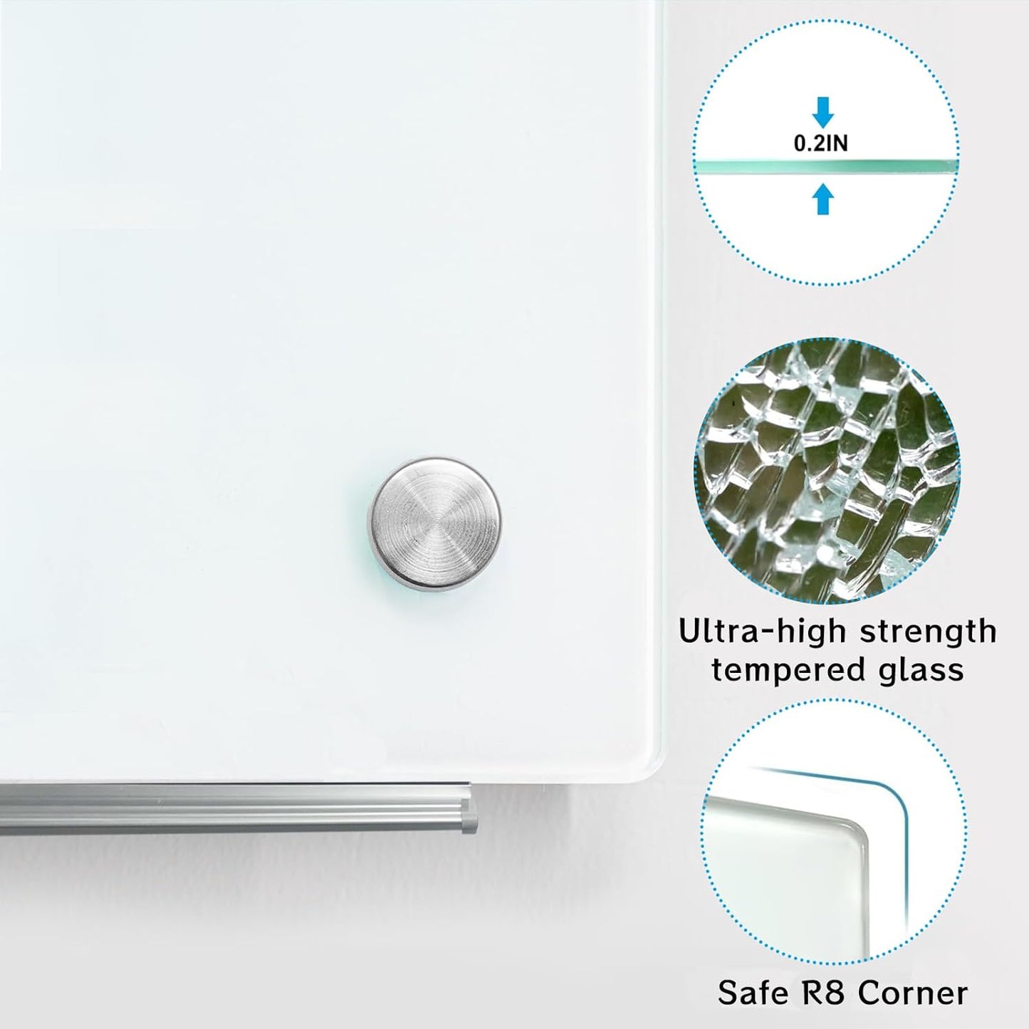 KIZZBY Glass Dry Erase Board - Magnetic Whiteboard, 60"X36" Frameless White Board Clear Glass Boards with Super Strong Magnets, Wall Mounted for Office, Classroom and Home