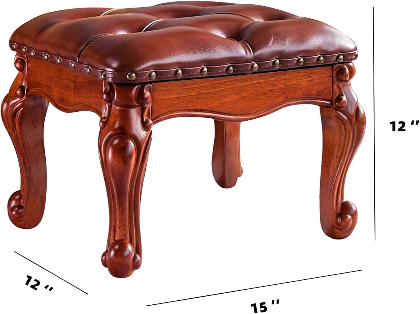 Foot Stool Ottoman Foot Rest Microfiber Leather Upholstered Footstool for Sofa, Living Room, Entryway, Solid Wood Stool (Light Brown)