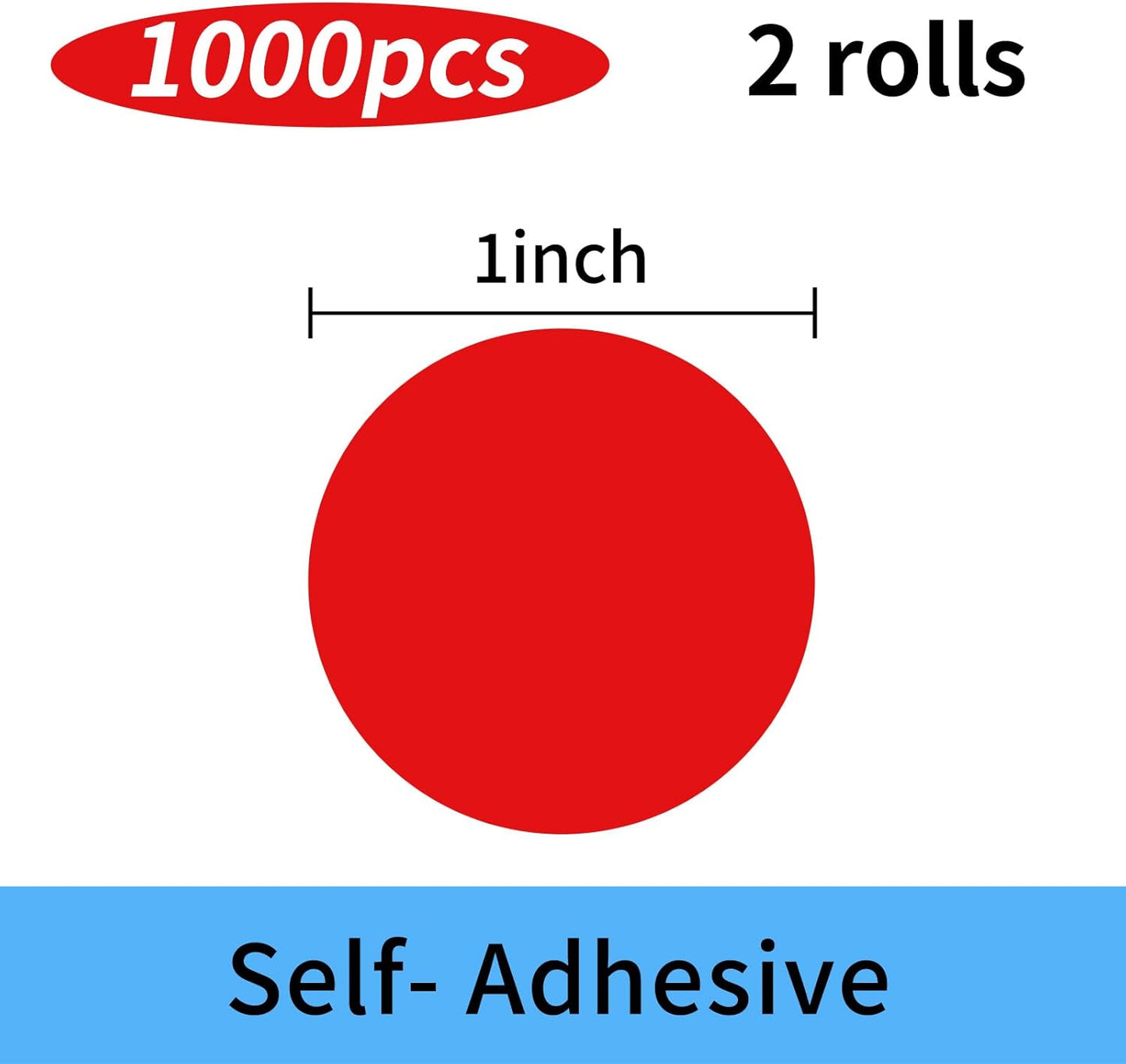 STARLIBOO Colored Dot Stickers, 1 Inch Circle Color Code Label, Red Waterproof Garage Sale Stickers, Yard Sale Price Labels (2 Rolls, 1000Pcs)