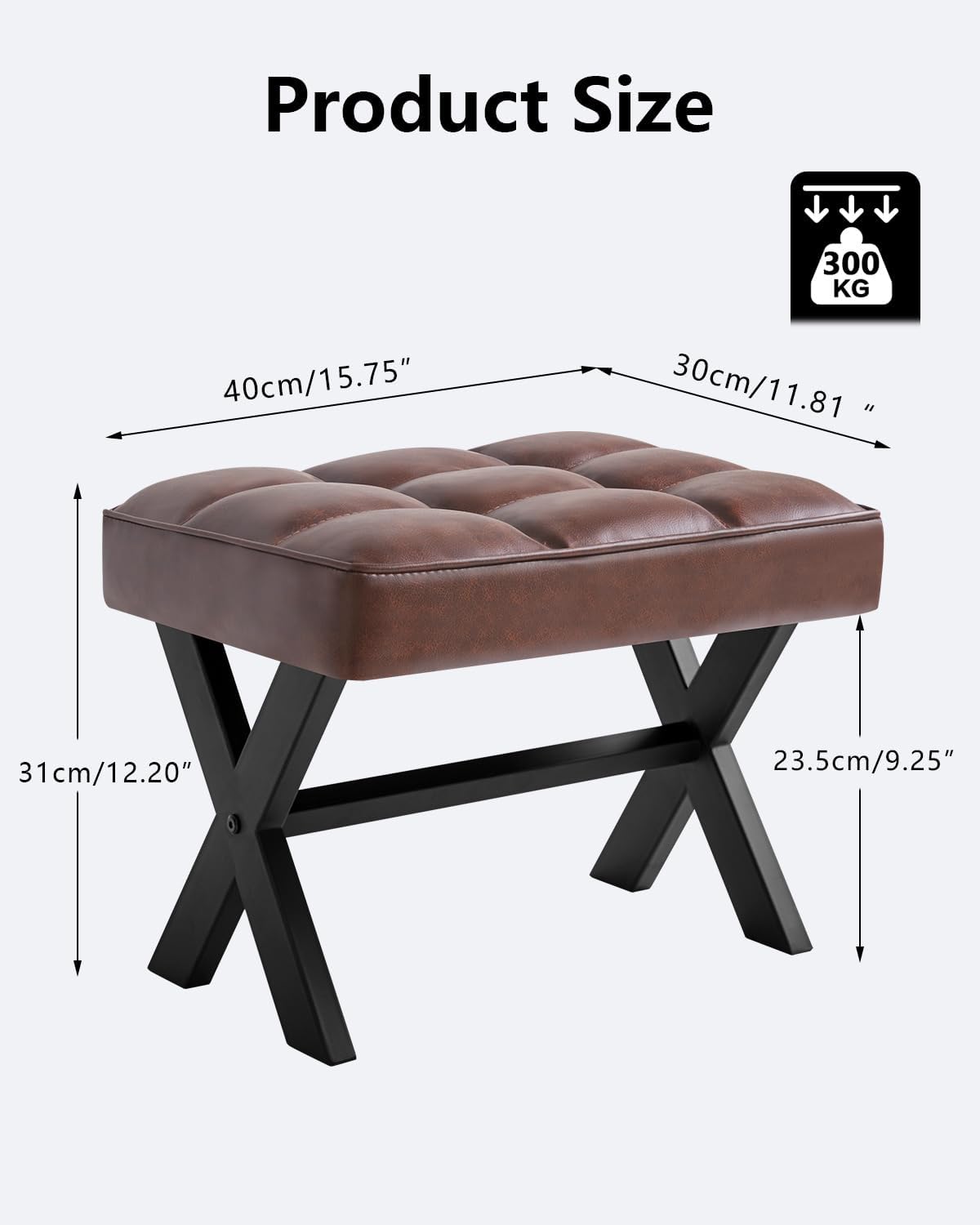 IBUYKE Small 12" H Footrest Stool, Square PU Foot Stool with Metal X-Leg, Multi-Use as Small Side Table, Step Stool for Living Room, Bedroom, Entryway, Office, Dark Brown WBD012Z