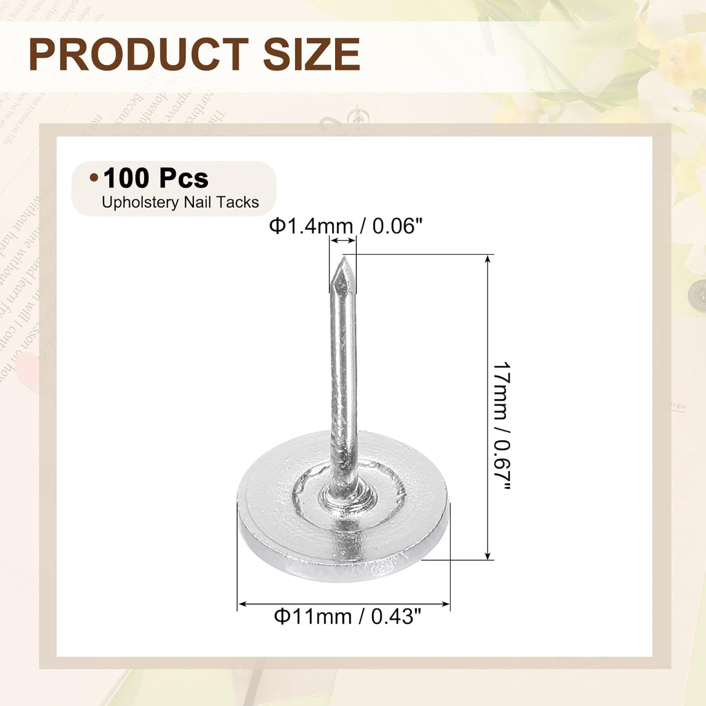 uxcell 100Pcs Upholstery Tacks, 11mmx17mm Flat Head Thumb Tack Decorative Furniture Nails Push Pins for Furniture Sofa Headboards, White