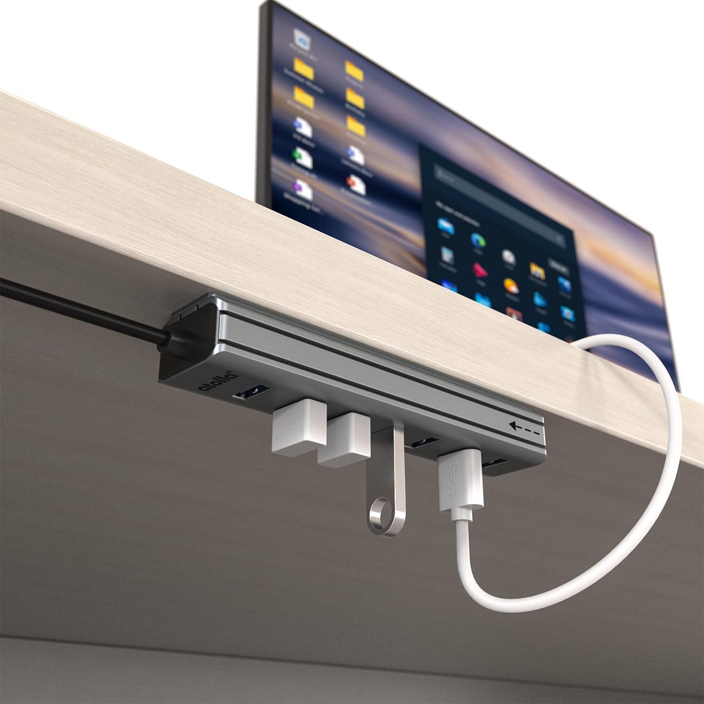 USB Hub 3.0, atolla 7-Port USB Hub Splitter with Sliding Rails for Fixing to Table/Host/Tile Wall Edges, Compatible with MacBook, Laptop, Surface Pro, PS4, PC, Flash Drive, Mobile HDD