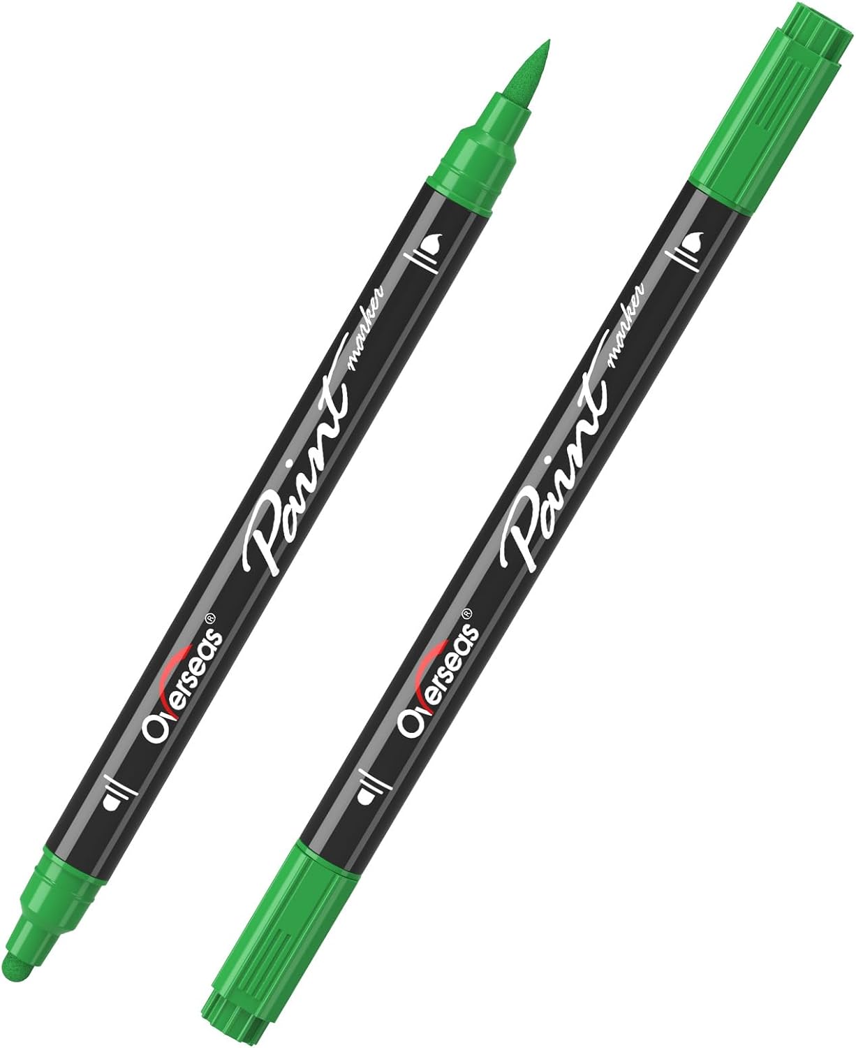 Overseas Green Acrylic Paint Markers, 2 Pack Dual Tip Paint Pens Acrylic Markers with Dot and Brush Tip, Coloring Marker for Wood, Rock, Canvas, Glass, Metal, Ceramic, Plastic, Fabric, School Supplies