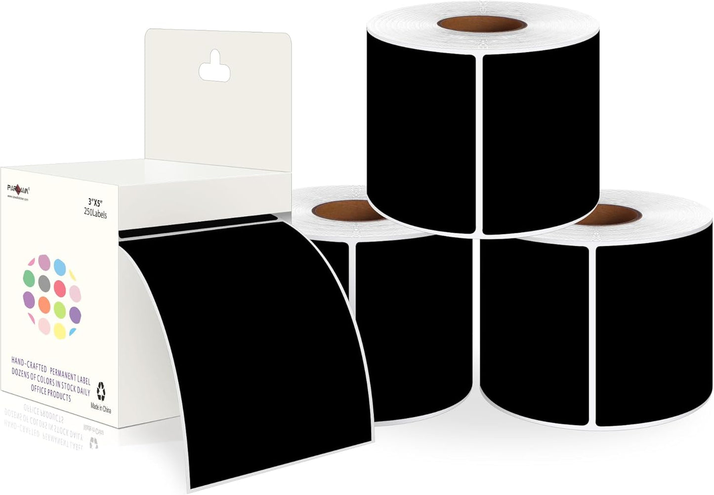 PARLAIM 3 X 5 Inch 4Rolls/1000 Per Rectangle Inventory Color Coding Labels,Roll Square Label Stickers for Home(Black)